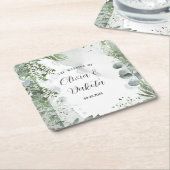 ユーカリエレガントカリ緑化アルコールイン結婚ク スクエアペーパーコースター (アングル)