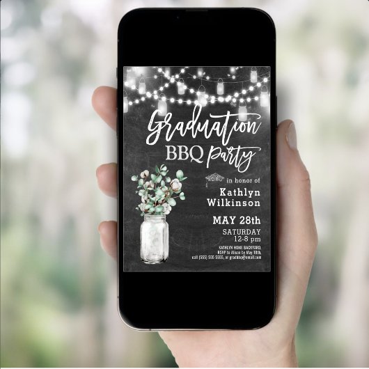 ユーカリエレガントカリ緑3写真卒業BBQ 招待状