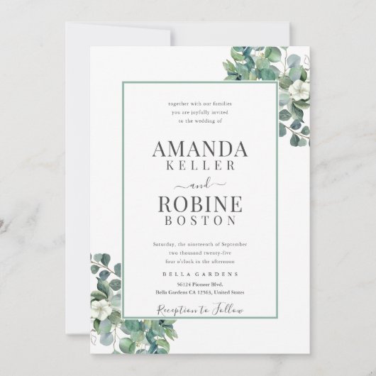 ユーカリエレガントカリ縁ど結婚式招待状 招待状 (正面)