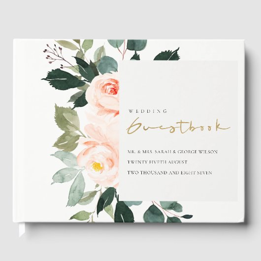 ユーカリエレガントカリ赤面バラピンク結婚ズ ゲストブック (正面)