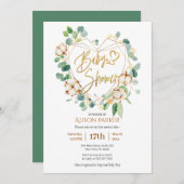 ユーカリエレガントカリ金ゴールドハートリースベビーシャワー 招待状 (正面/裏面)