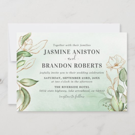 ユーカリエレガントカリ金ゴールド結婚ズ 招待状 (正面)