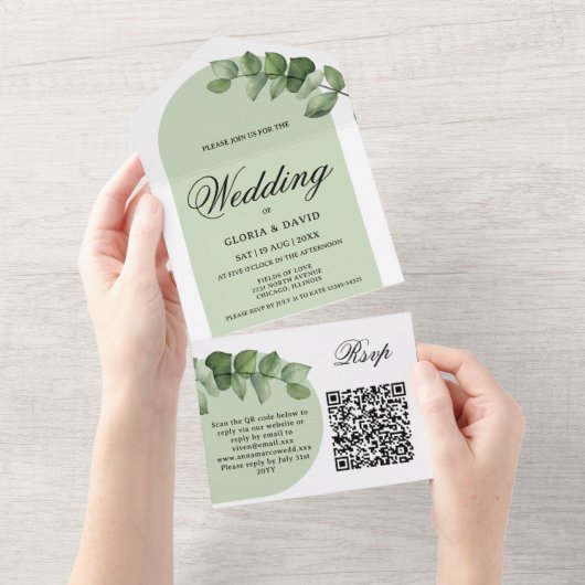 ユーカリエレガントカリQRコードすべて1つの招待状 オールインワン招待状 (貼ってはがせる)