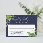 ユーカリエレガントグリーンリー結婚ネイビー 出欠カード (スタンド正面)