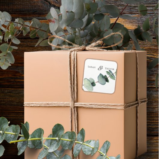 ユーカリエレガントグリーンリー結婚ミニマリスト スクエアシール