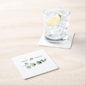 ユーカリエレガントグリーンリー結婚ミニマリスト スクエアペーパーコースター (インサイチュ)