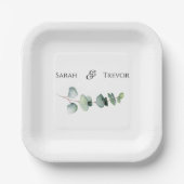 ユーカリエレガントグリーンリー結婚ミニマリスト ペーパープレート (正面)