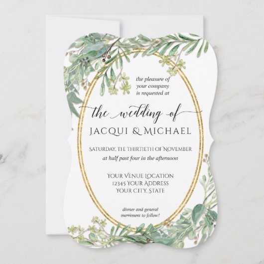 ユーカリエレガントグリー素朴ウッドウォーター色 招待状 (正面)