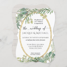 ユーカリエレガントグリー素朴ウッドウォーター色 招待状