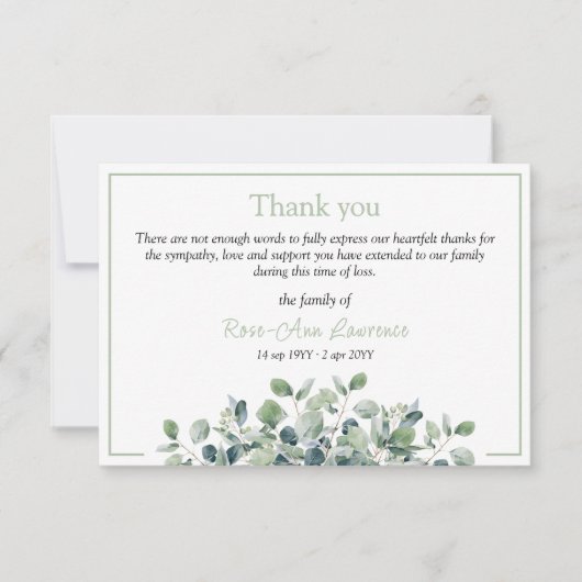 ユーカリエレガントシンプルス・グリーン悔やみや弔慰葬儀 サンキューカード (正面)