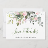 ユーカリエレガントス赤面ピンクローズフローラ サンキューカード (正面)