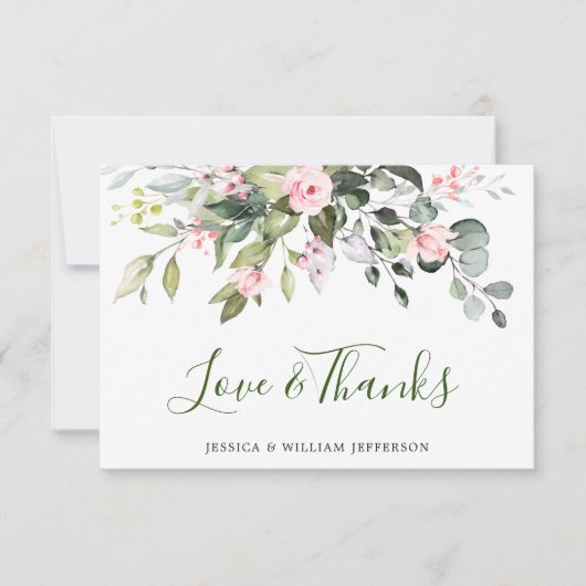 ユーカリエレガントス赤面ピンクローズフローラ サンキューカード (正面)