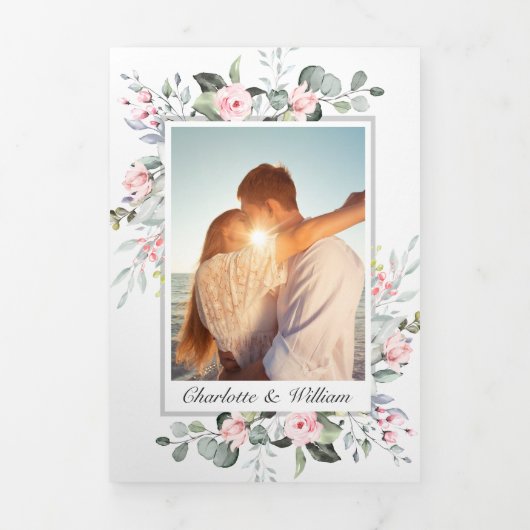 ユーカリエレガントス赤面ピンクロ結婚ーズトリ – F 三つ折り招待状 (カバー)