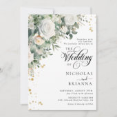 ユーカリエレガントバラグリーンリー結婚フォト 招待状 (正面)