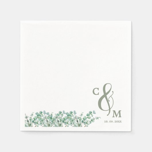 ユーカリエレガントパイアの葉の結婚緑 スタンダードカクテルナプキン (正面)