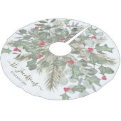 ユーカリエレガントパインとホリー・クリスマス ブラッシュドポリエステルツリースカート (アングル)