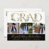 ユーカリエレガントパス金ゴールドスクリプト3写真卒業 ポストカード (正面/裏面)