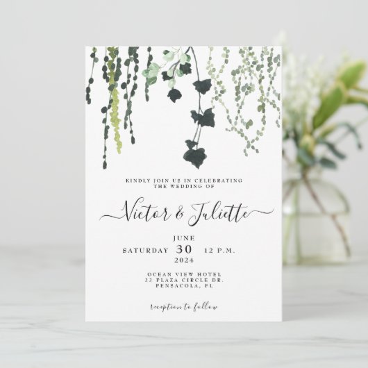 ユーカリエレガントプぶら下がった結婚式招待状 (スタンド正面)