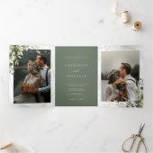 ユーカリエレガントプサージグリーンフローラズ結婚 三つ折り招待状 (内部)