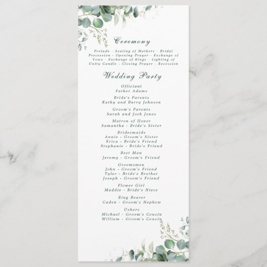 ユーカリエレガントプサージグリーンボタニッ結婚クス プログラム (裏面)