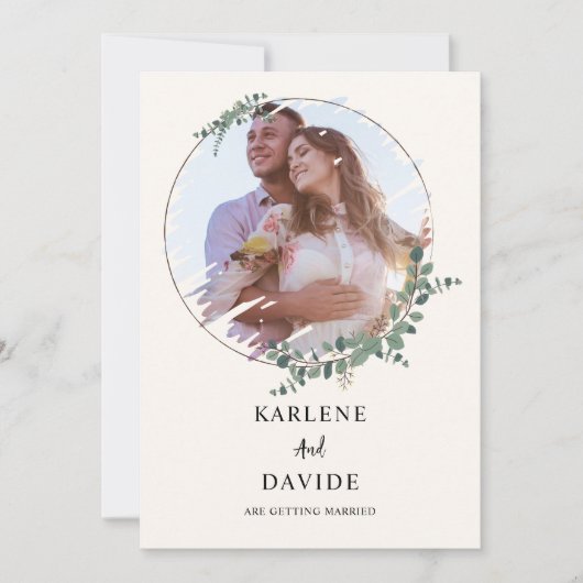 ユーカリエレガントプスの緑の台本の写真 招待状 (正面)