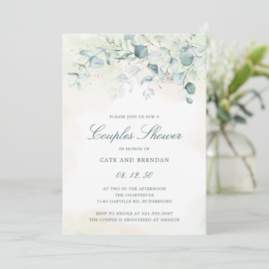 ユーカリエレガントプスグリーナリーカップルのシャワー 招待状 (スタンド正面)