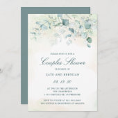 ユーカリエレガントプスグリーナリーカップルのシャワー 招待状 (正面/裏面)