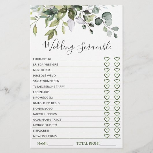 ユーカリエレガントプスグリーンブライダルシャワーゲーム (正面)