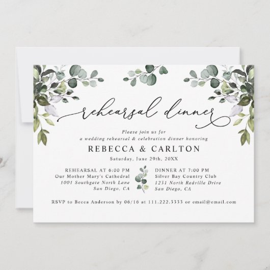 ユーカリエレガントプスグリーンリハーサルディナー 招待状 (正面)