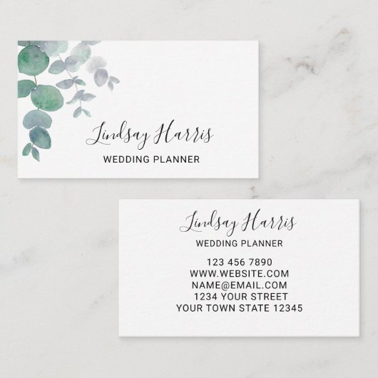 ユーカリエレガントプスグリーンリーウェディングプランナー 名刺 (正面/裏面)