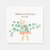 ユーカリエレガントプスグリーンリーピーチフローラズ結婚 スタンダードカクテルナプキン (正面)
