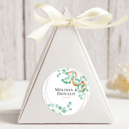 ユーカリエレガントプスグリーンリーピーチフローラズ結婚 ラウンドシール