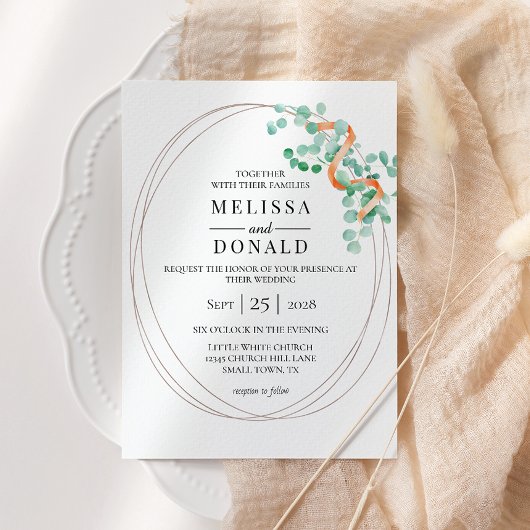 ユーカリエレガントプスグリーンリーピーチフローラズ結婚 招待状