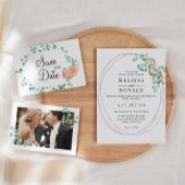 ユーカリエレガントプスグリーンリーピーチフローラズ結婚 招待状