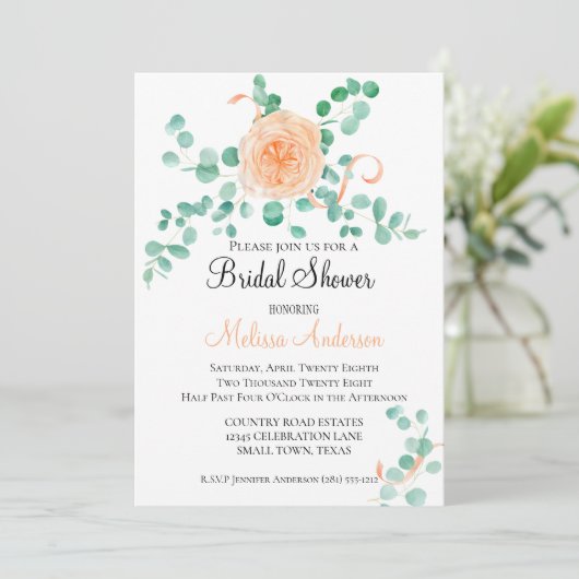 ユーカリエレガントプスグリーンリーピーチフローラ 招待状 (スタンド正面)