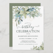 ユーカリエレガントプスグリーンリー誕生祝い 招待状 (正面/裏面)