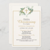ユーカリエレガントプスグリーンリー金ゴールド《キリスト教》洗礼式や命名式 招待状 (正面/裏面)
