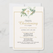 ユーカリエレガントプスグリーンリー金ゴールド《キリスト教》洗礼式や命名式 招待状 (正面)
