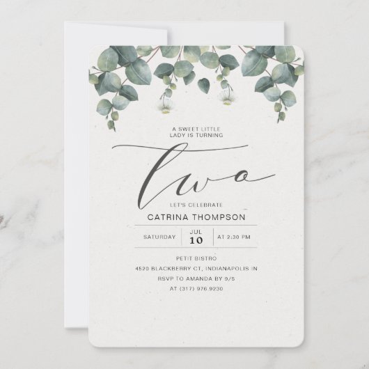 ユーカリエレガントプスグリーンリー2nd誕生日パーティー 招待状 (正面)