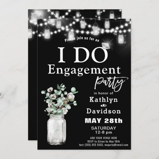 ユーカリエレガントプスグリーンリーIド婚約パーティ 招待状 (正面/裏面)