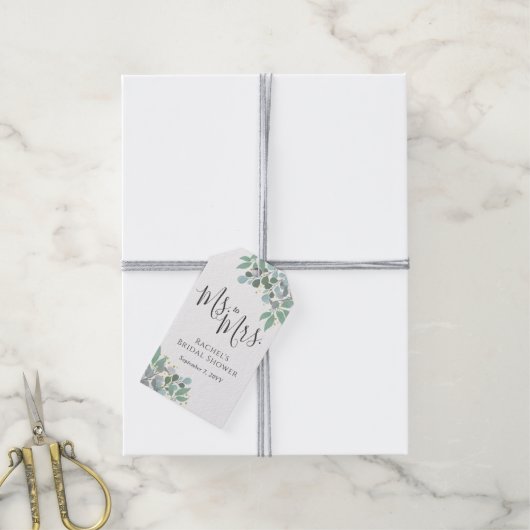 ユーカリエレガントプスタースブルーブライダルシャワー ギフトタグ (より糸付き)