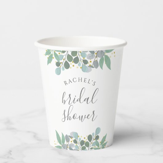 ユーカリエレガントプスタースブルーブライダルシャワー 紙コップ (正面)