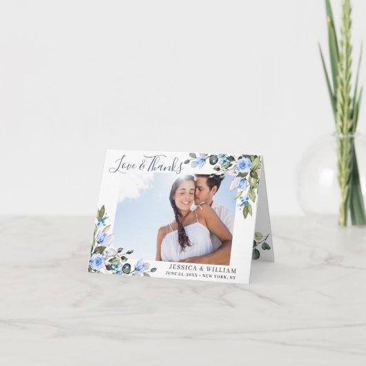 ユーカリエレガントプスターブルーバラシンプル写真 サンキューカード (正面)