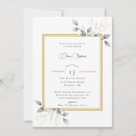 ユーカリエレガントプスフレーム書道ブライダルシャワー 招待状 (正面)