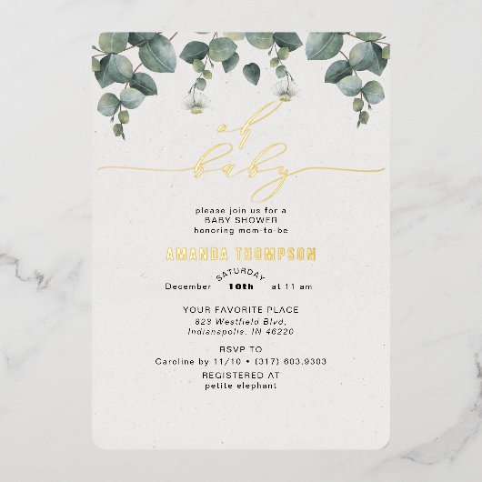 ユーカリエレガントプスベイビーシャワー 箔招待状 (正面)