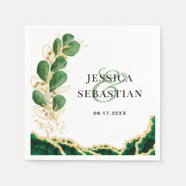 ユーカリエレガントプスホワイトエメラルドと金ゴールド結婚ズ スタンダードカクテルナプキン