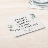 ユーカリエレガントプタスお願い飲み物を飲まないで スクエアペーパーコースター (アングル)