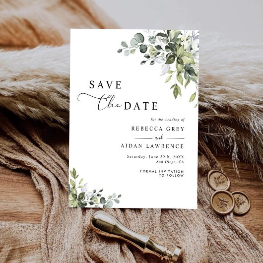 ユーカリエレガントプタスウェディング日付カードを保存 セーブザデート