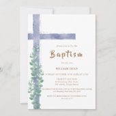 ユーカリエレガントプタスウォーターカラークロスボーイバプテスマ 招待状 (正面)