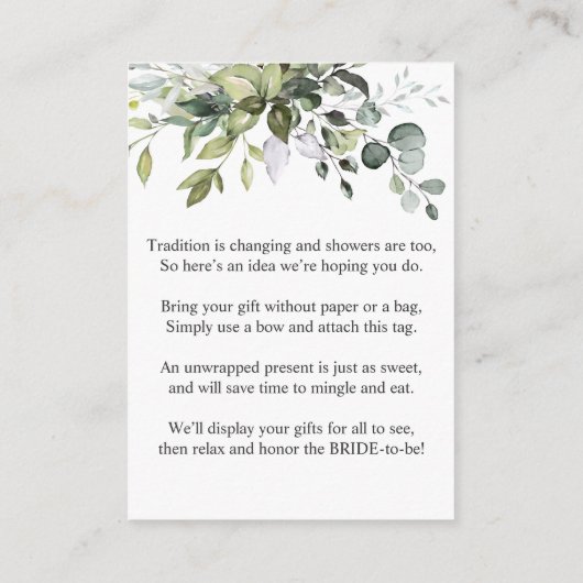 ユーカリエレガントプタスギフトブライダル表示シャワー エンクロージャーカード (裏面)
